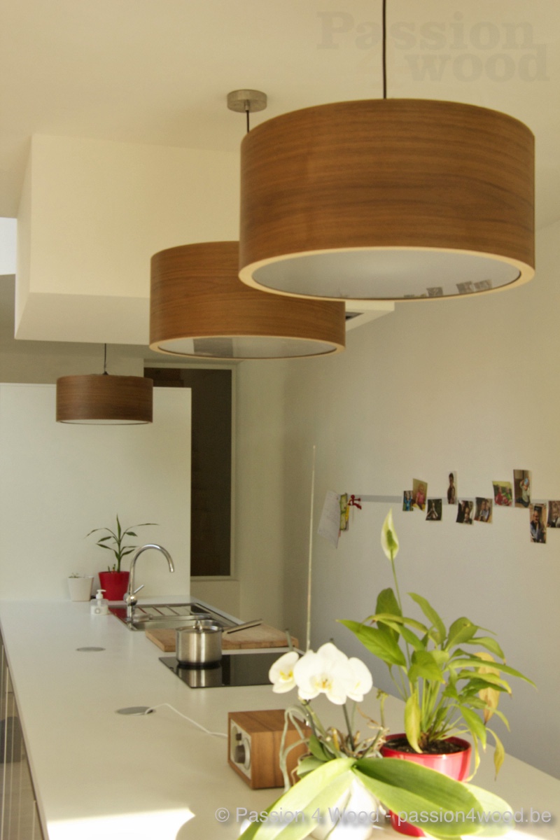 Interieur keuken - drum pendant lamp in walnut